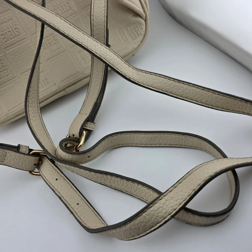 Steve‎ Madden Monogram Embossed Mini Backpack Chain Detail Cream
